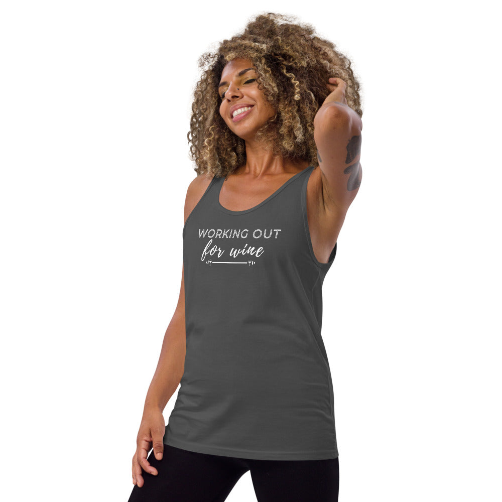 Working out for wine unisex tank top