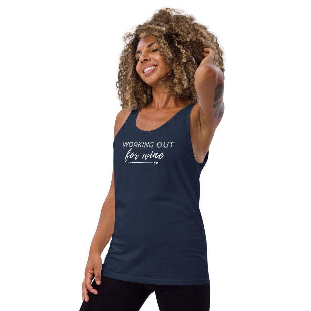 Working out for wine unisex tank top